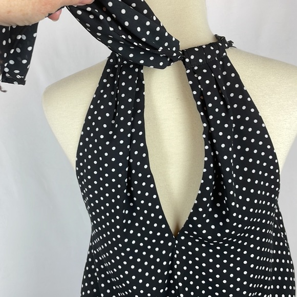 Express Black w/White Polka Dot Blousy Halter Dress w/Keyholes - Size Small - Picture 9 of 16